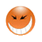 Pixelated orange circular icon with a wide white-toothed grin, narrowed black eyes, and a light brown top section against a gray background.