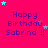 A bright pink background displays repeated 'Happy Birthday Sabrina !!' text in blue with scattered cyan and purple stars.