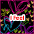 Animated icon with pink and blue heart-shaped lines on a black background, displaying changing red text in white boxes.