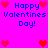 Pixelated Valentine's Day icon with blue text and red hearts on a bright pink background, featuring repeated 'Happy Valentines Day!' phrases.
