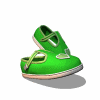 Green slip-on shoes with heart-shaped cutouts and light brown soles, shown in multiple angles against a white background.
