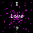 Black background with scattered pink pixels, white text "I Love ?" repeated in two across the frame