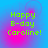 Pixelated green text 'Happy B-day Caroline!' on a blue-to-pink gradient background with subtle circular patterns.