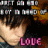 A pixelated image of a person with dark hair and a black top, overlaid with repeated text elements including "LOVE" in pink and other phrases.