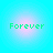 Four identical pixelated green text 'Forever' icons arranged in a on a cyan background with pink circular gradients