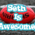 Two red oval shapes with black text, blue text overlays reading "Seth", "Is", and "Awesome" on a gray background.