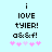 Pixelated text reads 'i LOVE TYLER! a&f!' above five pink and light pink asterisks on a light blue background.