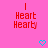 A static pink background displays repeated red text "Heart Hearty" with cyan pixel hearts, one gray square partially visible at bottom right.