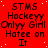 Red background with repeated black text "STMS Hockeyy Onlyy Girl Hatee on It" in pixelated font, white dots scattered across the surface.
