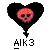 Pixelated heart-shaped icon with a colorful skull inside and "ALK3" text below, on white background.