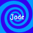 Four identical blue spiral patterns arranged in a , each containing the text "Jade" in white pixelated font