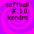 Four identical static images of a purple and pink spiral background with pixelated text reading "softball # 10 kendra" in dark brown.