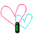 Animated icon with pink and cyan hearts, green 'i' symbol, black-and-white photo of person, pink 'luv' text, and green 'matt prokop!' text.