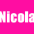 A bright pink background displays the name 'Nicola' repeated in white and light pink text across three horizontal
