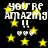 Black background with yellow stars and white text reading "YOU'RE AMAZING !!" repeated in four quadrants, each with three small white dots below the text.