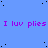Blue background with scattered black dots and repeated purple text 'I luv plies' across the image.