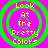 Four identical circular icons with green concentric rings on a bright pink background, each displaying yellow text reading "Look At The Pretty Colors" in pixelated font.