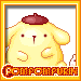 Yellow cartoon dog with red beret, in various poses including standing, sleeping, and lying down, with 'POMPOMPURIN' text below.