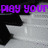 Purple pixelated text 'PLAY YOUR HEART OUT' appears over a grayscale image of a white bowl on a dark surface, with the text changing across frames.