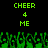 Green pixelated text and figures on black background with repeated 'CHEER 4 ME' text above green crowd silhouettes.