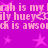 Pixelated pink text repeats 'rah is my', 'ily huey', 'ch is awso' on a solid purple background with scattered pink stars.