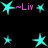 ~Liv text in pink appears next to cyan star icons on black background; stars vary in size and position across the frame.