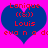 Two identical blue hearts on a bright pink background, each containing red text and a smiley face.