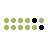 light green and black circular pixels arranged in three and eight , with black pixels shifting positions across frames