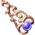 A set of nine identical ornate icons with swirling copper-colored metalwork and a single blue gemstone, arranged in three on a gray background