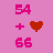 Pixelated pink background with magenta numbers 54 and 66, a plus sign, and a brown heart symbol arranged vertically.