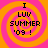 Four identical pixelated icons with pink and orange spiral backgrounds display 'I LUV SUMMER '09 !' text in black block letters.