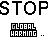 Animated sequence of pixelated text and icons cycling through variations of 'STOP', 'GLOBAL HACKING', and 'IT'S REAL' in black-and-white with visible animation artifacts.