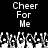 Black background with white pixelated text "Cheer For Me" repeated twice above a of pixelated hands raised in a cheering gesture