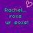 Purple background with green pixelated text reading "Rachel... roxs ur soxs!" and a pink heart symbol above the text.