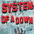 A pixelated animated contact sheet showing two frames of a System of a Down logo with red text on a gray background.