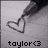 A pixelated grayscale icon shows a heart outline with smoke rising from its top, and the text 'taylor<3' at the bottom.