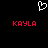 Pixelated white heart symbol above two red 'KAYLA' text blocks on black background.