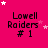 Pink background with white and pink stars, black text reading 'Lowell Raiders # 1' repeated in a pattern