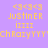 Pixelated text and symbols on a purple background with pink rectangular overlays, featuring repeated phrases in yellow-orange lettering.
