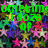 A dense collage of multicolored stars in various sizes and hues including pink, purple, blue, green, yellow, and white, with green pixelated text overlaid on the upper portion.