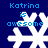 Blue background with four white snowflakes and blue text reading 'Katrina is awesome' in pixelated font, arranged in a