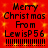 Red background with yellow sparkles and black text reading 'Merry Christmas From LewisP56' in four identical arranged in a