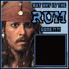 identical cartoon-style character portraits with blue text reading 'BUT WHY IS THE RUM GONE?!?' above each, featuring a brown headband and long hair