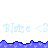 Light blue text reading 'Pls e <3' repeats across a white background with a blue pixelated border at the top and bottom.