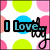 Pixelated icon with colorful polka dots, text "I Love..." and "Shopping" in green, white hearts on pink background.