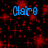 Blue pixelated text 'Clare' on black background with red splatter effects and cross-shaped patterns.