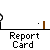 Pixel art character with yellow body and white head holds a white flag, with multiple 'Report Card' labels and a report card graphic showing grades.