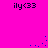 Bright pink background with four identical black text elements reading 'ily<33' positioned at corners, each accompanied by scattered blue pixel clusters in motion.