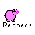 Pixel art animation of a pink pig and small figure with yellow hair, blue outfit, red chest patch; text labels change between 'Redneck' and 'oink'.