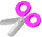 Pixelated pink scissors with silver handles displayed in two animated frames showing slight handle movement against a gray background.